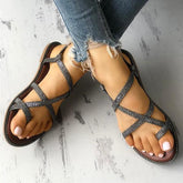 Sparkle Crisscross Strappy Toe Post Flat Sandals Oshnow